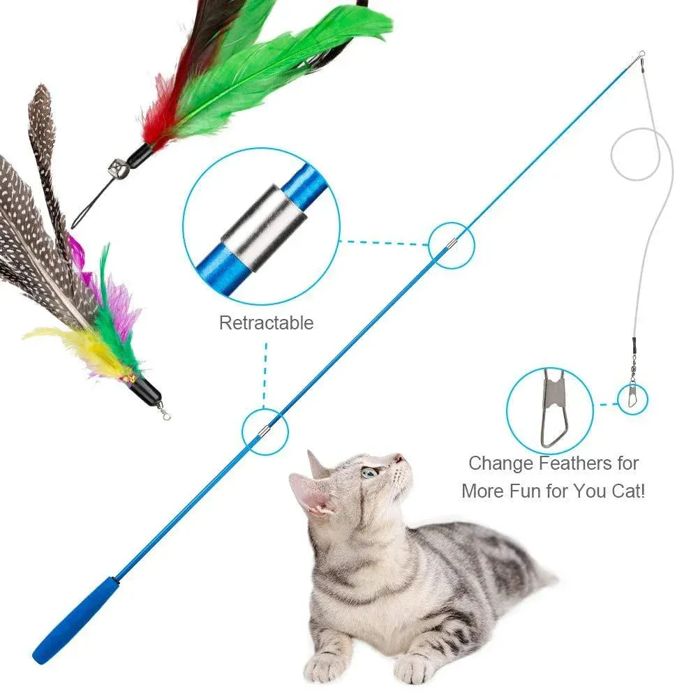 11-Piece Retractable Cat Feather Toy Set