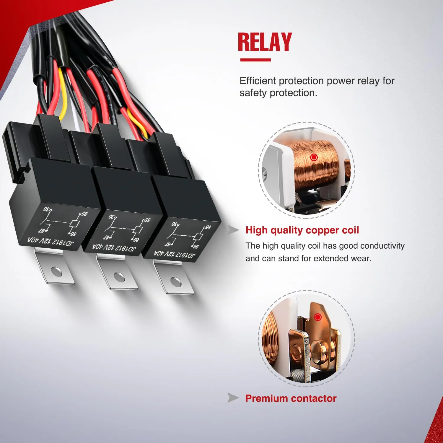 16AWG Wire Harness LED Light BAR Rear Lights and LED POD Lights 6 Leads W/ 3 Gang Rocker Switch | 9 Fuses | 12 Spade Connectors