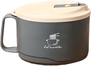 1700ml Portable Ramen Bowl with Lid - 304 Stainless Steel, BPA-Free, Heat-Insulated Soup Mug for Ramen, Soup, Cereal & More | With Handle, Perfect for Office, Dorm & Travel (Gray)