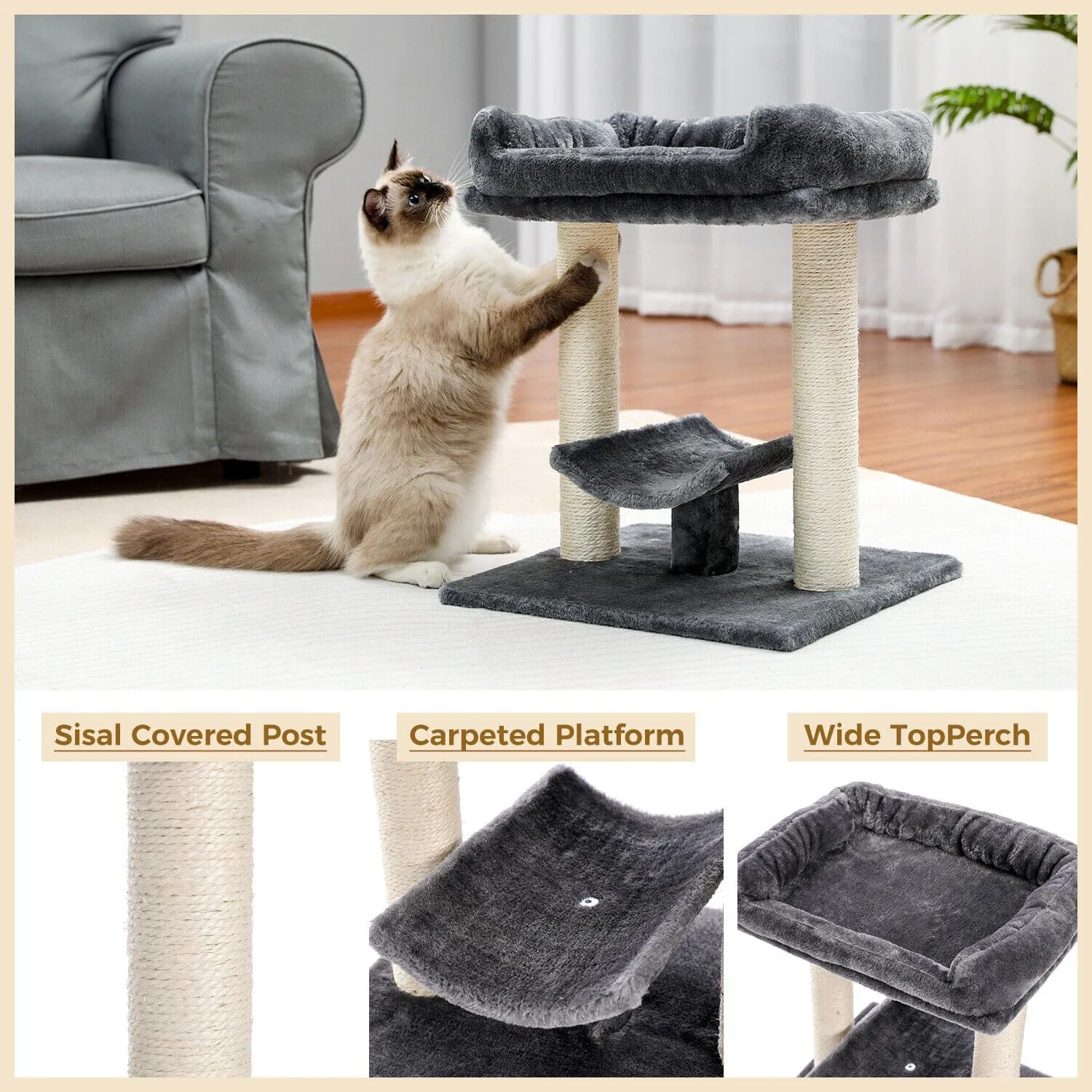 18.9" Cat Scratching Post / Tree / Pole - Grey