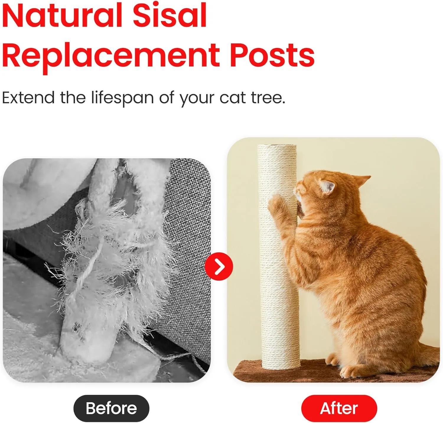 2 Pcs Cat Scratching Post Replacement, 13.7 x 2.8 Inch Sisal Fully Wrapped Post Cat Tree Replacement with M8 Screws