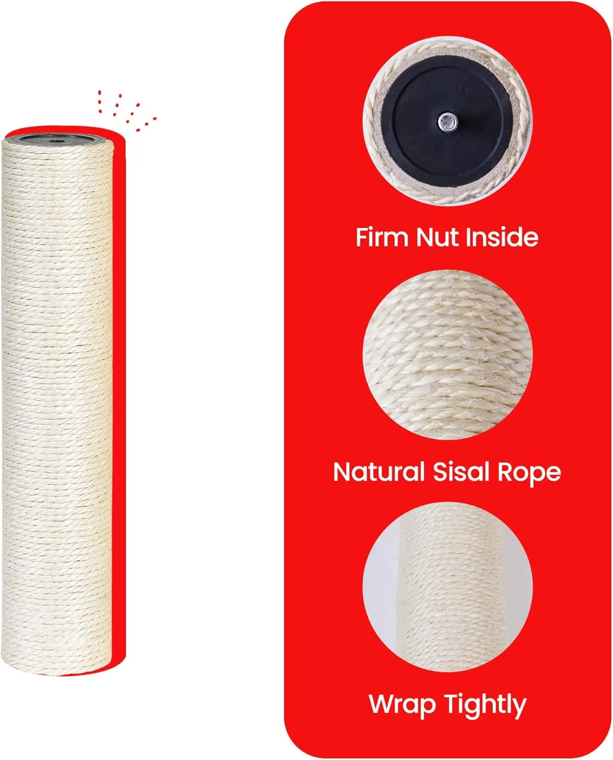 2 Pcs Cat Scratching Post Replacement, 13.7 x 2.8 Inch Sisal Fully Wrapped Post Cat Tree Replacement with M8 Screws