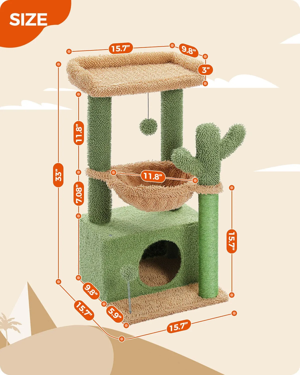33" Cactus Condo Cat Scratching Tree