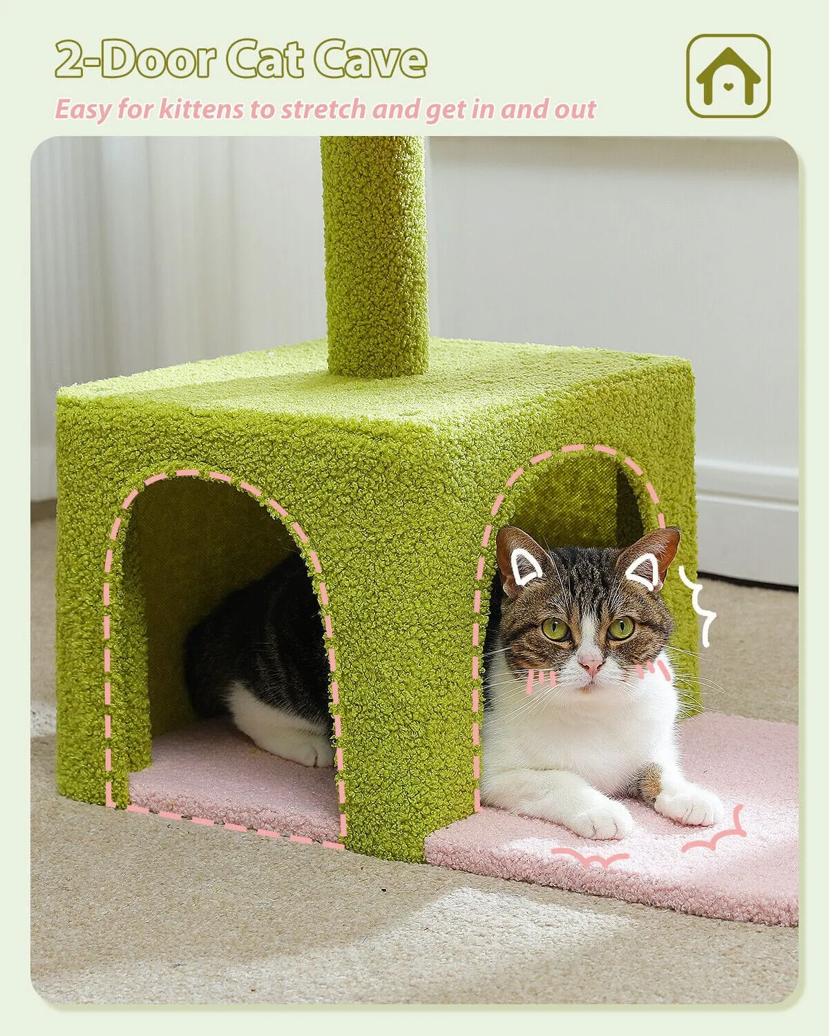 36.6" Flower Top Cat Scratching Tree Pink/ Green