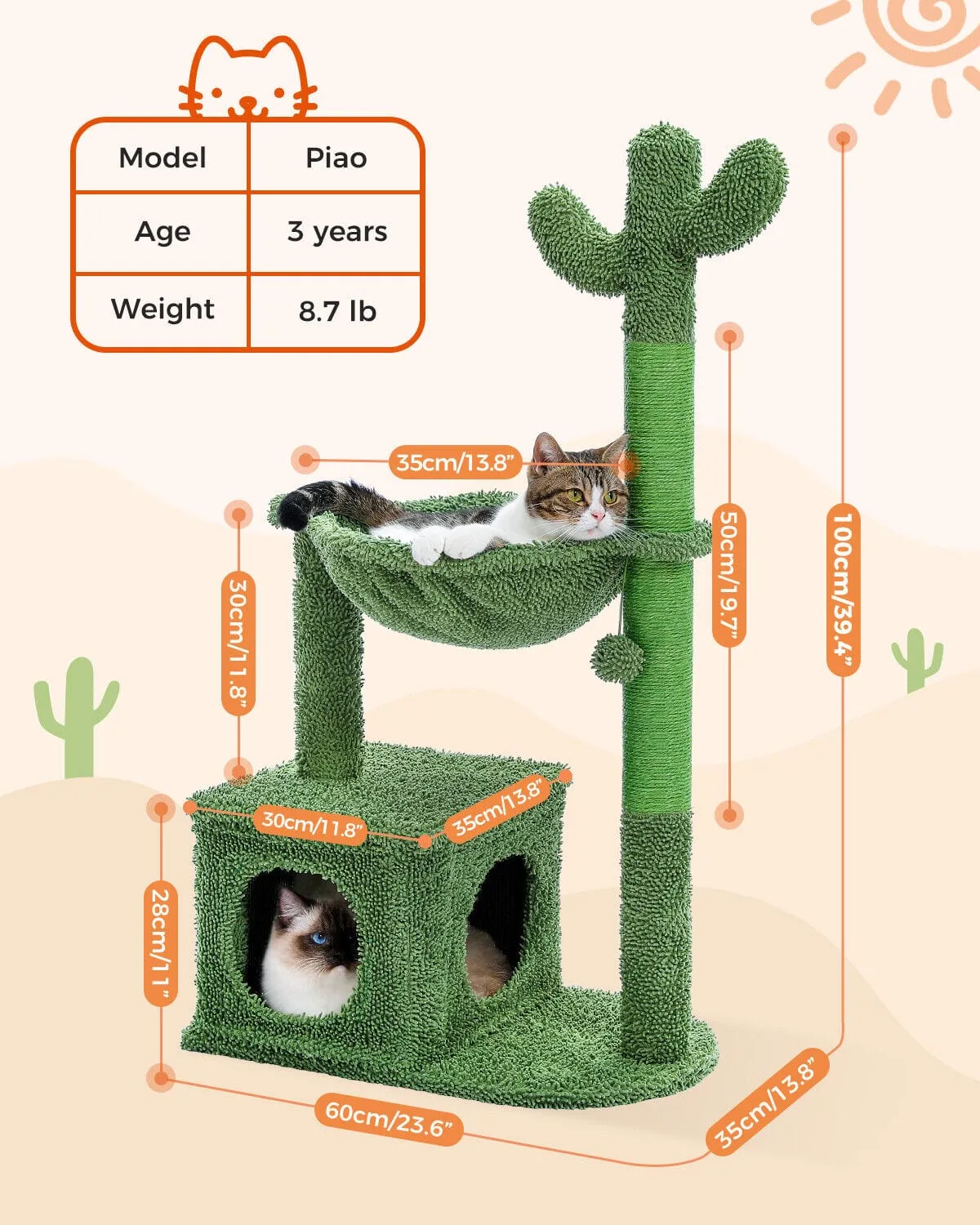 39.4" Cactus Cat Scratching Post / Tree / Pole