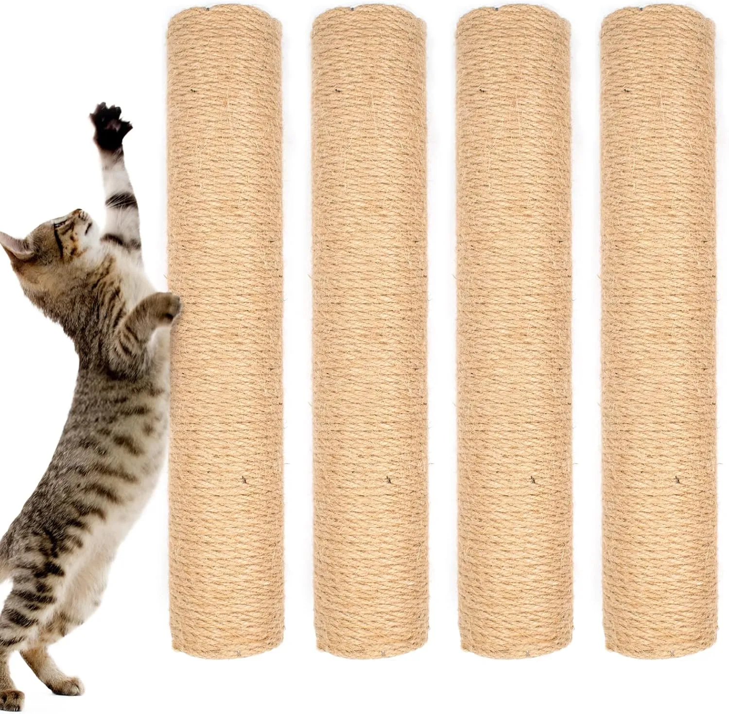 4PCS 15 Inch Scratching Post With Natural Sisal Rope - Scratch Pole and Tree for Indoor Cats - Replacement Part Accessories for DIY Cat Tower and Hammock