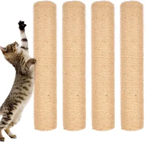 4PCS 15 Inch Scratching Post With Natural Sisal Rope - Scratch Pole and Tree for Indoor Cats - Replacement Part Accessories for DIY Cat Tower and Hammock
