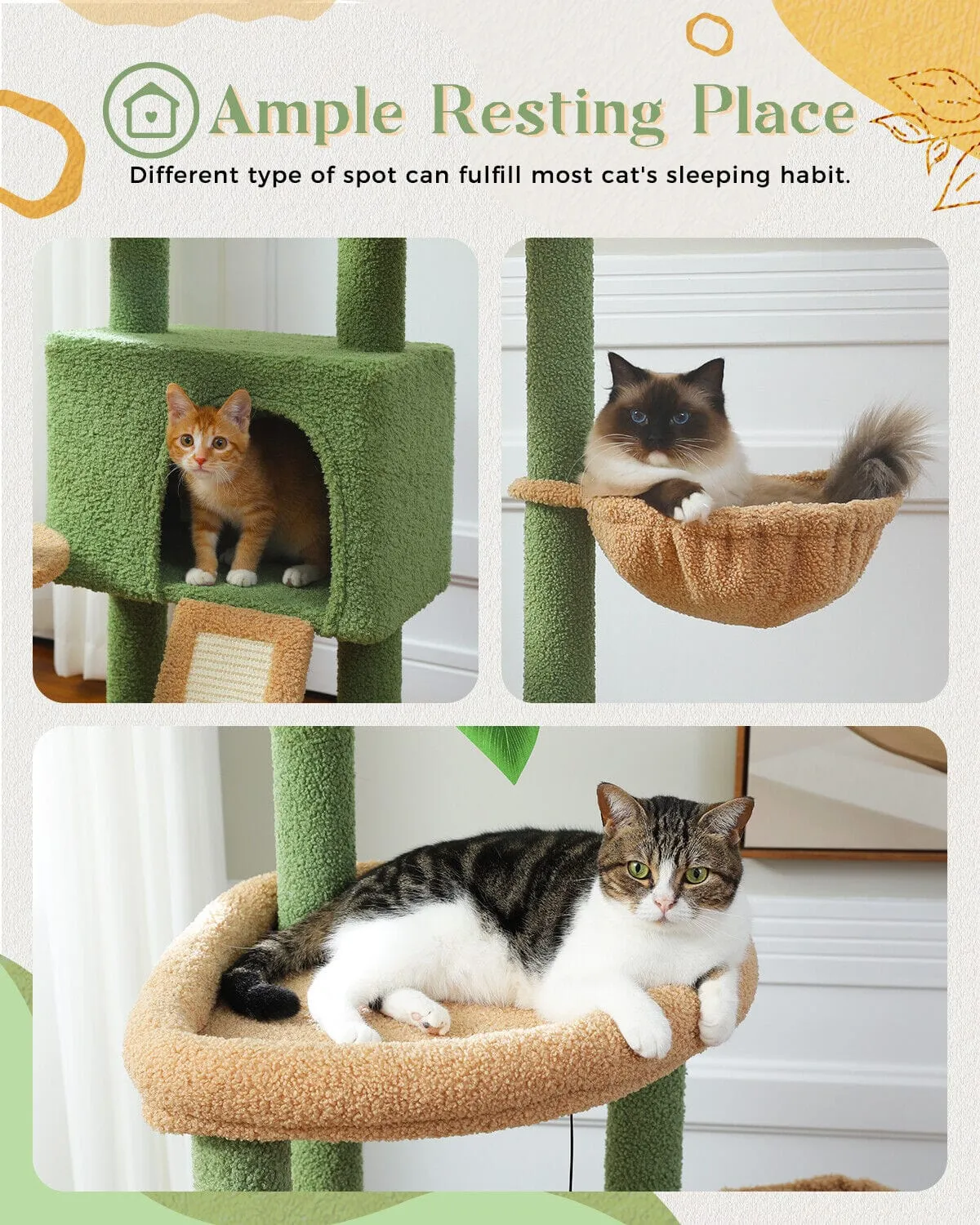 53" Multilevel Palm Leaf Cat Tree Condo