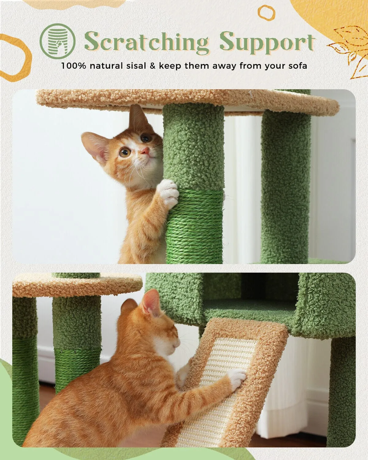 53" Multilevel Palm Leaf Cat Tree Condo