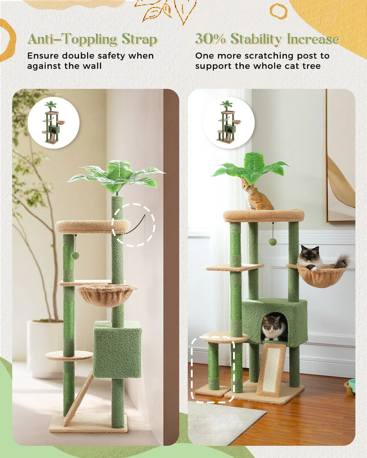 53" Multilevel Palm Leaf Cat Tree Condo