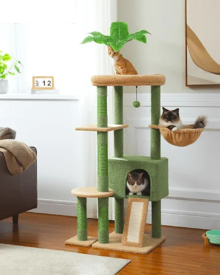 53" Multilevel Palm Leaf Cat Tree Condo