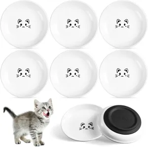 6 Pcs Cat Food Bowl Ceramic Cat Plates Anti Whisker Fatigue Food Dish with Nonslip Silicone Bottom Shallow Wide Kitten Plates for Water Indoor Small Dog Animals Pet Feeding