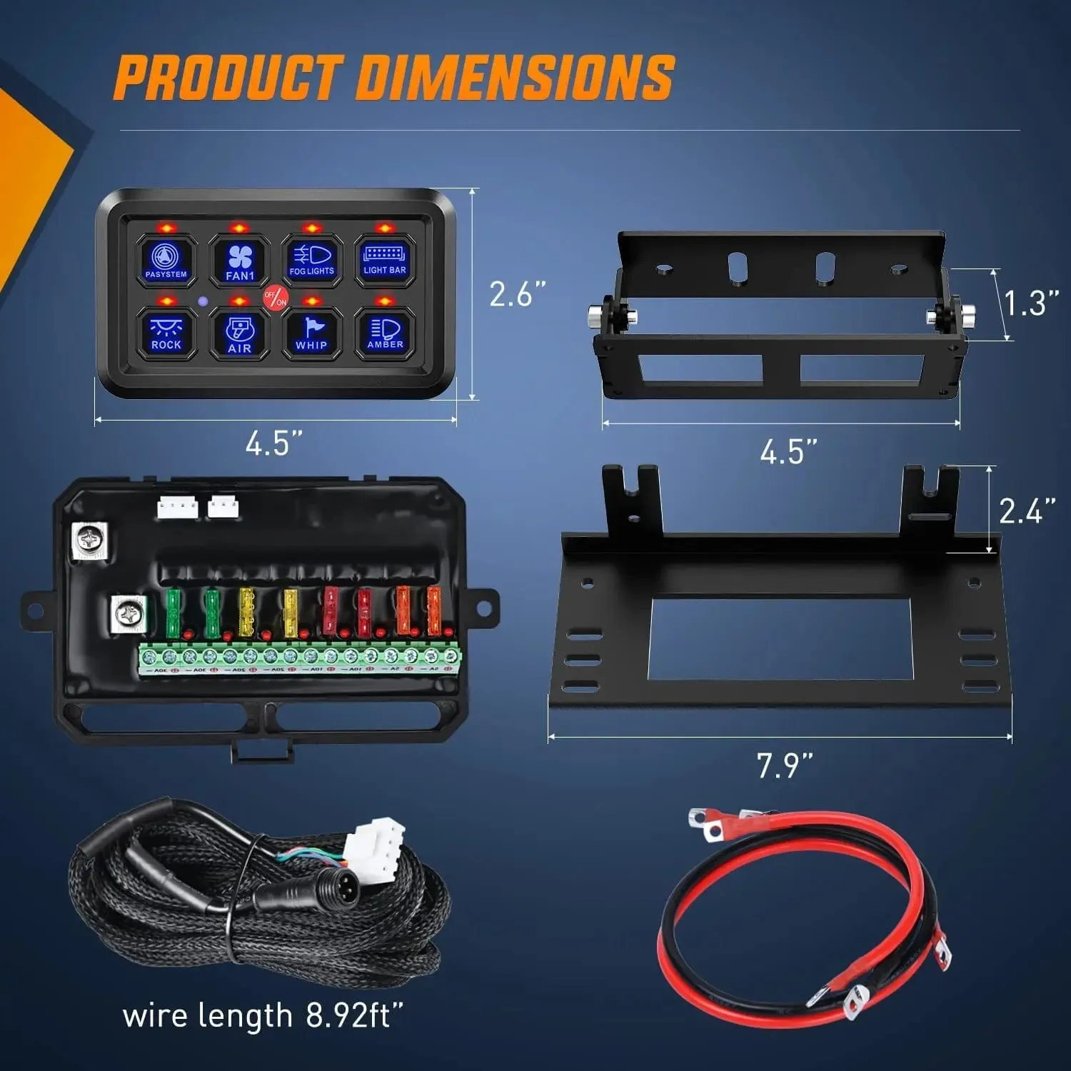8Gang Multifunction Blue Rocker Switch Panel System