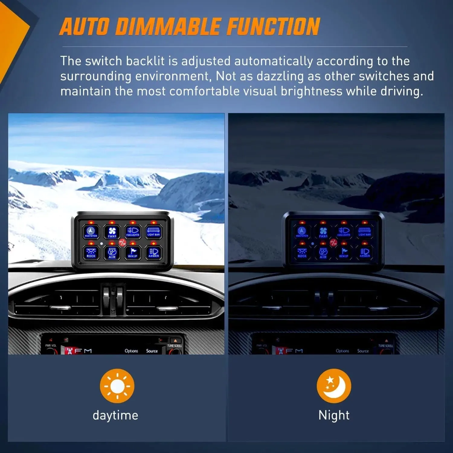 8Gang Multifunction Blue Rocker Switch Panel System