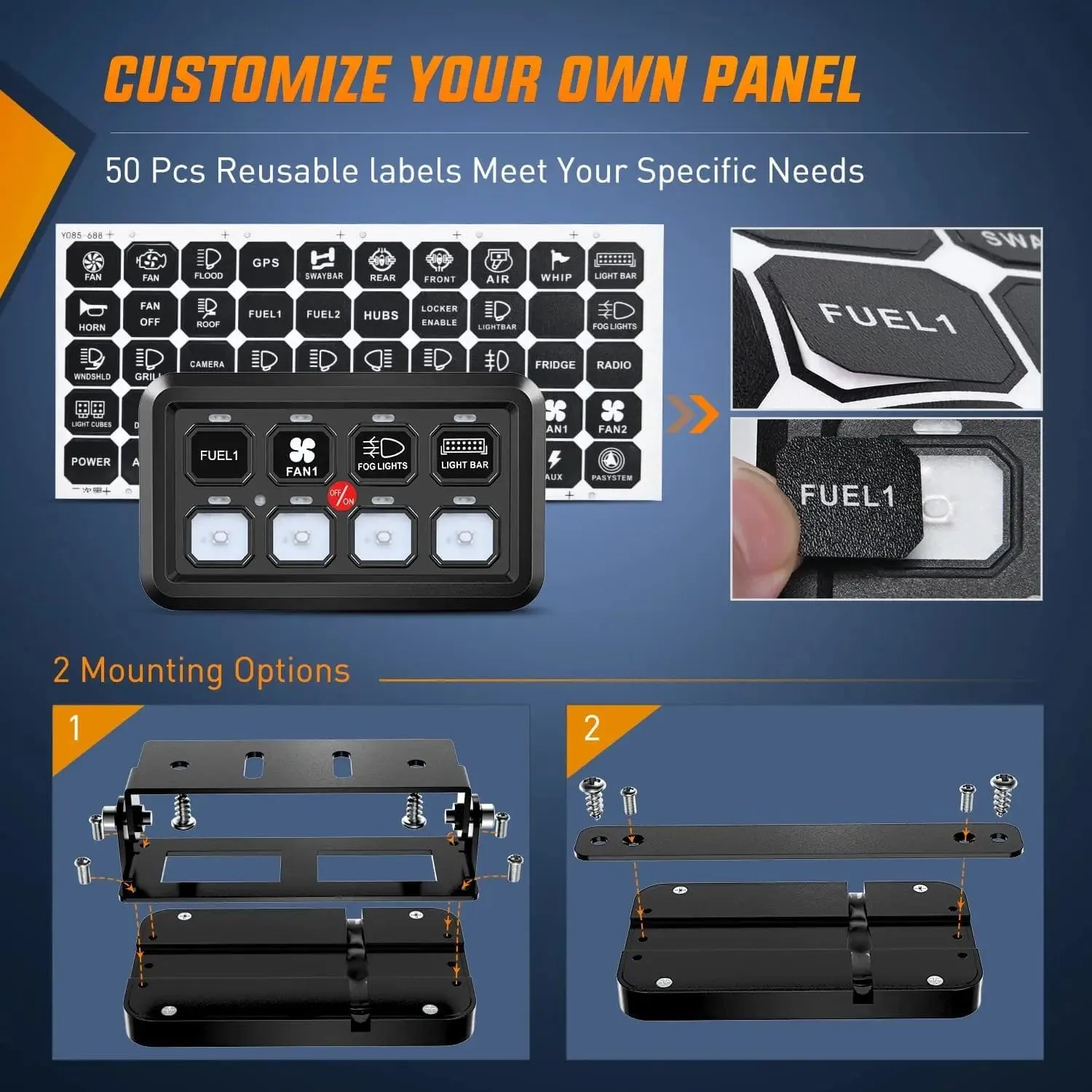 8Gang Multifunction Blue Rocker Switch Panel System
