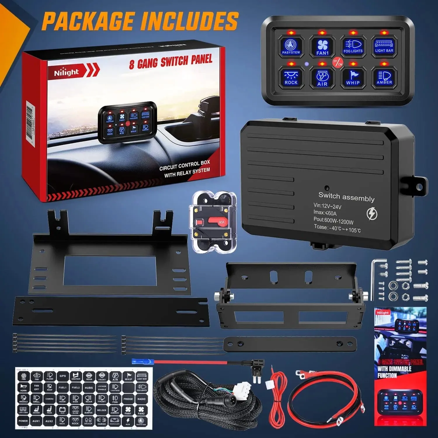8Gang Multifunction Blue Rocker Switch Panel System