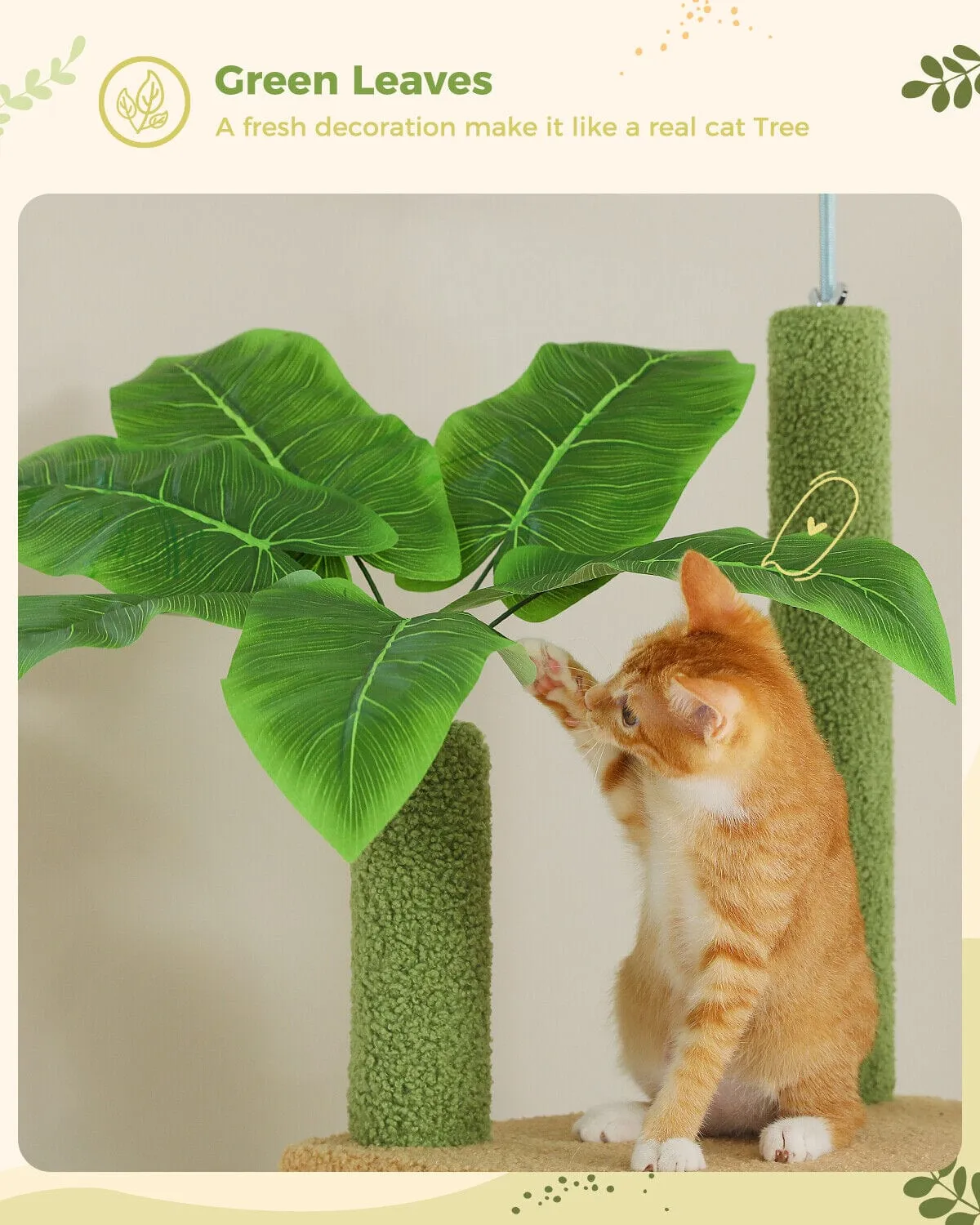 90.5" - 100.4" Floor To Ceiling Cat Tree Condo with Leaves