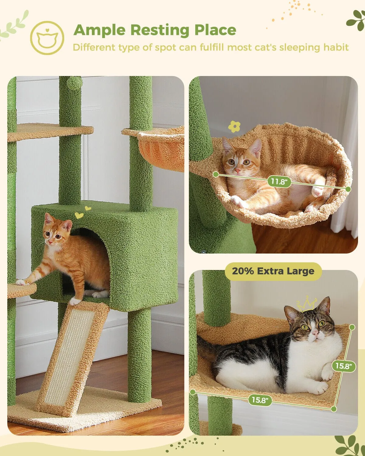 90.5" - 100.4" Floor To Ceiling Cat Tree Condo with Leaves