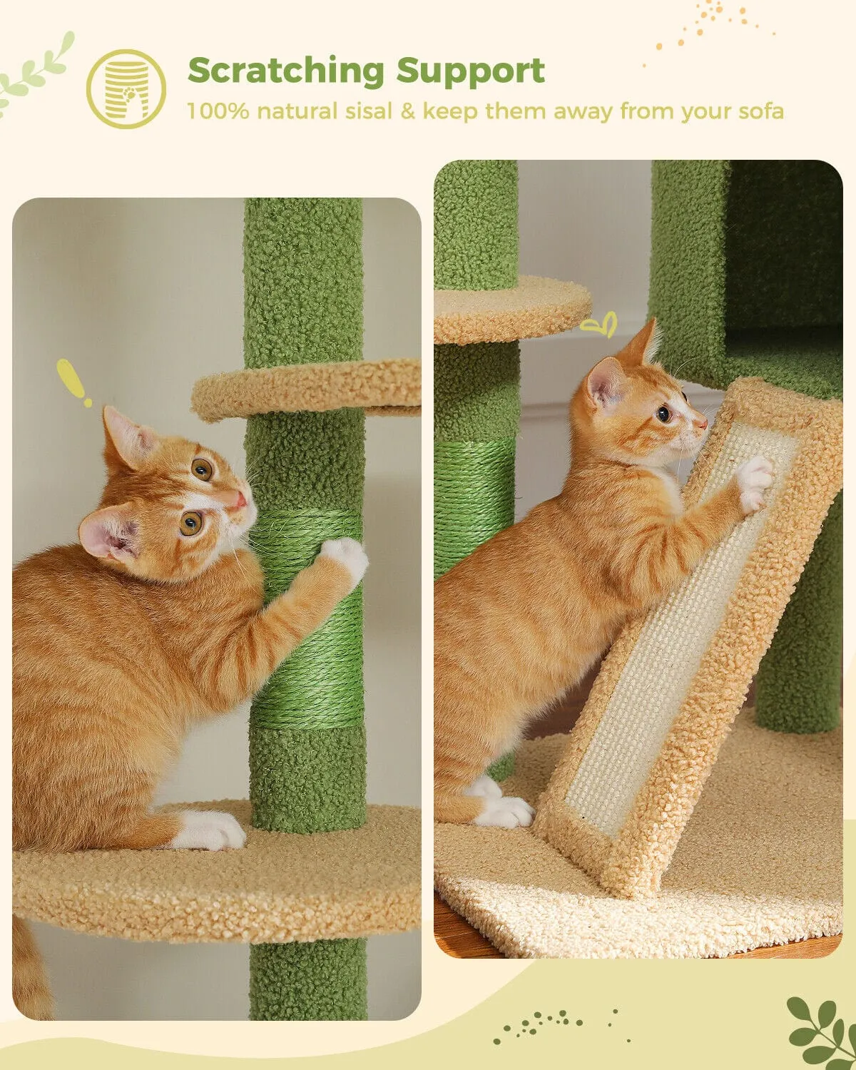90.5" - 100.4" Floor To Ceiling Cat Tree Condo with Leaves