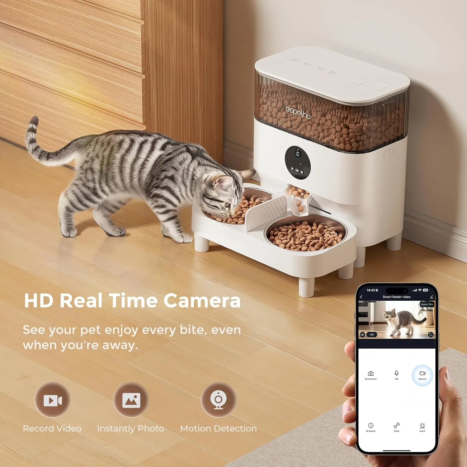 Automatic Cat Feeder for 2 Cats with Camera: Automatic Food Dispenser with Elevated- 2.4G WiFi HD Video and Night Vision| Dual Auto Feeder with 2-Way Audio| Timed Pet Feeders for Multi Cats