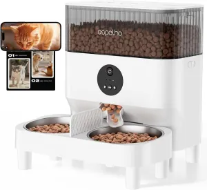 Automatic Cat Feeder for 2 Cats with Camera: Automatic Food Dispenser with Elevated- 2.4G WiFi HD Video and Night Vision| Dual Auto Feeder with 2-Way Audio| Timed Pet Feeders for Multi Cats