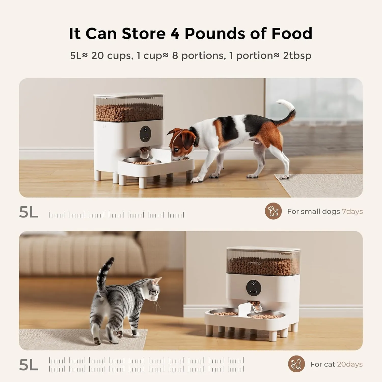 Automatic Cat Feeder for 2 Cats with Camera: Automatic Food Dispenser with Elevated- 2.4G WiFi HD Video and Night Vision| Dual Auto Feeder with 2-Way Audio| Timed Pet Feeders for Multi Cats