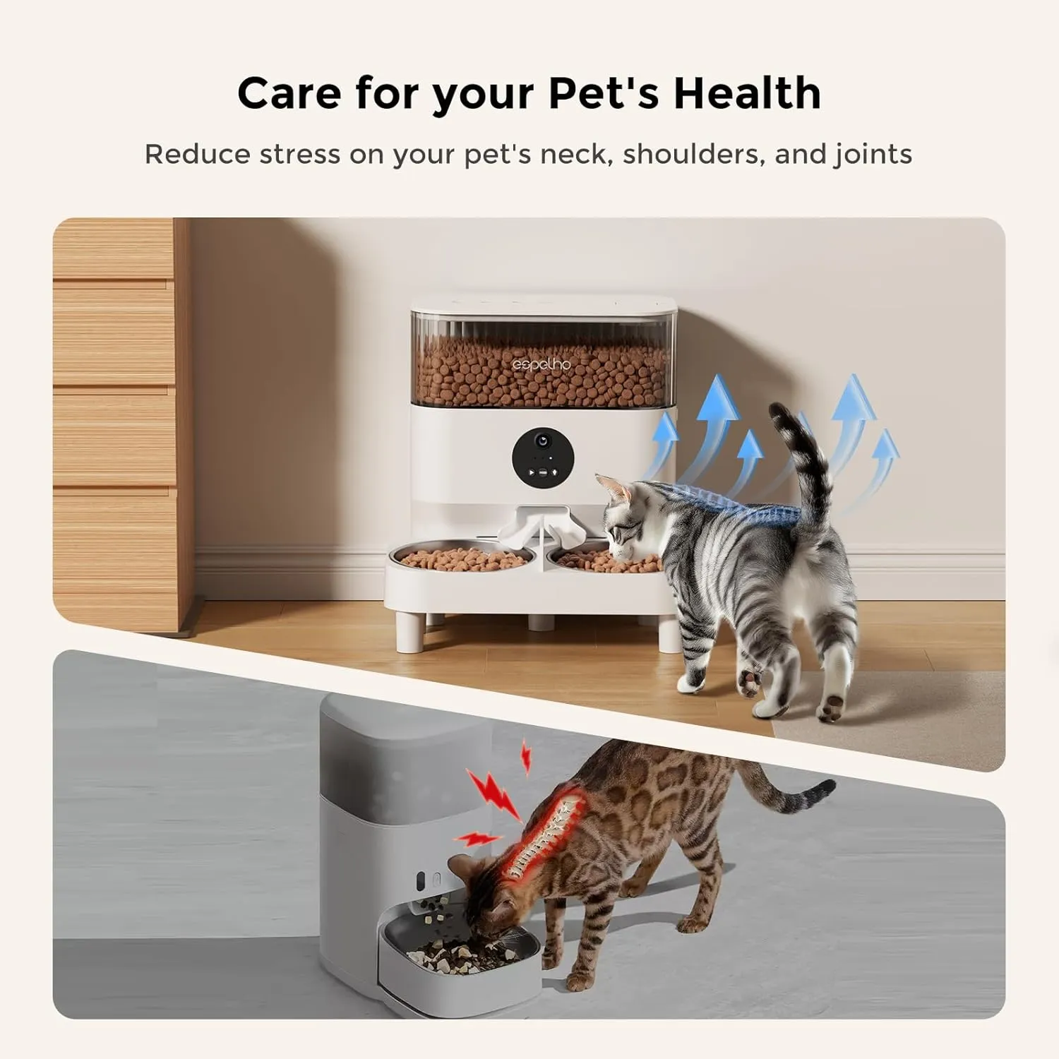 Automatic Cat Feeder for 2 Cats with Camera: Automatic Food Dispenser with Elevated- 2.4G WiFi HD Video and Night Vision| Dual Auto Feeder with 2-Way Audio| Timed Pet Feeders for Multi Cats