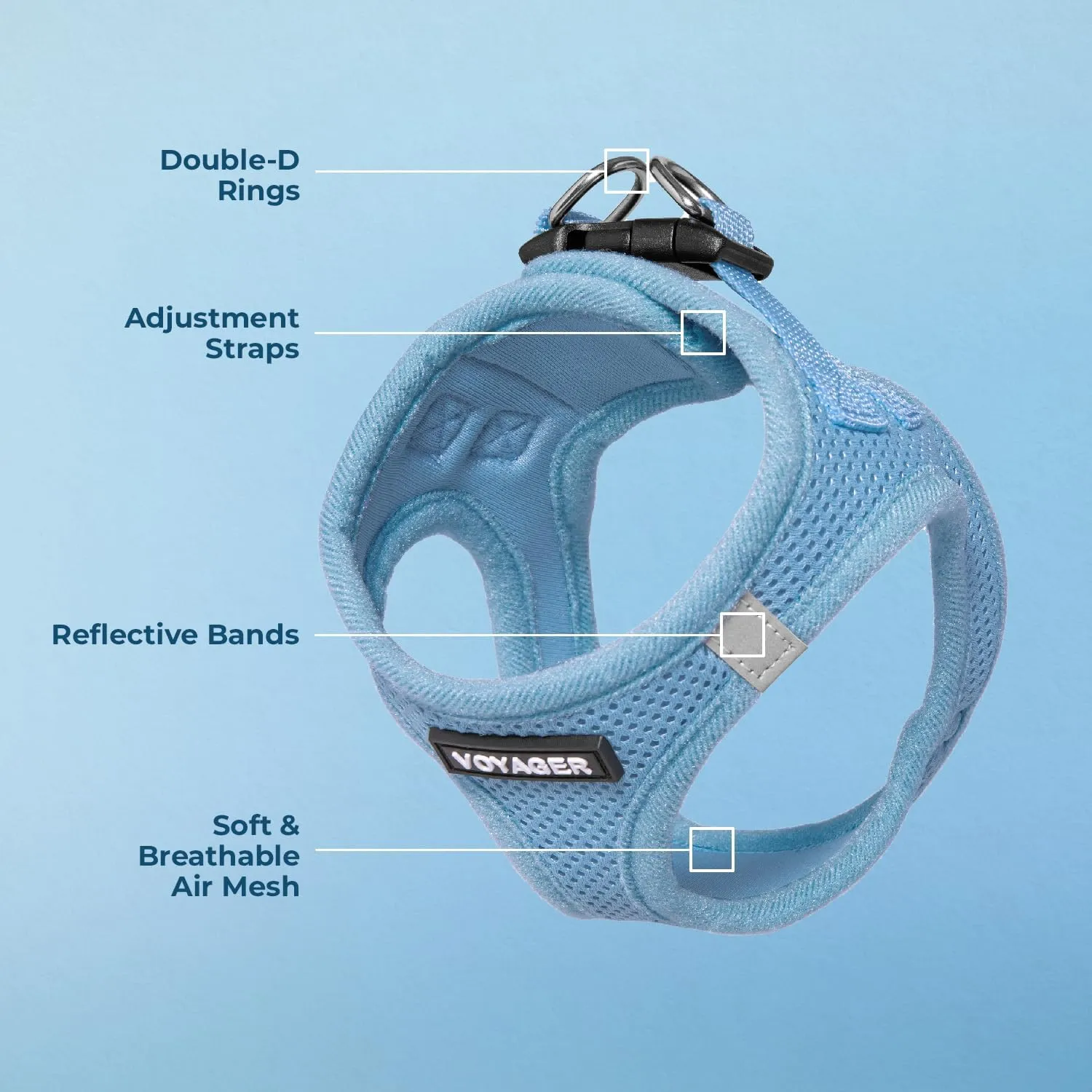 Best Pet Supplies - All Weather Mesh, Reflective, No Pull Harness for Small, Medium Dogs, Cats - Secure with Hook & Loop Fastener, Buckle, Double D-Rings - Baby Blue, M