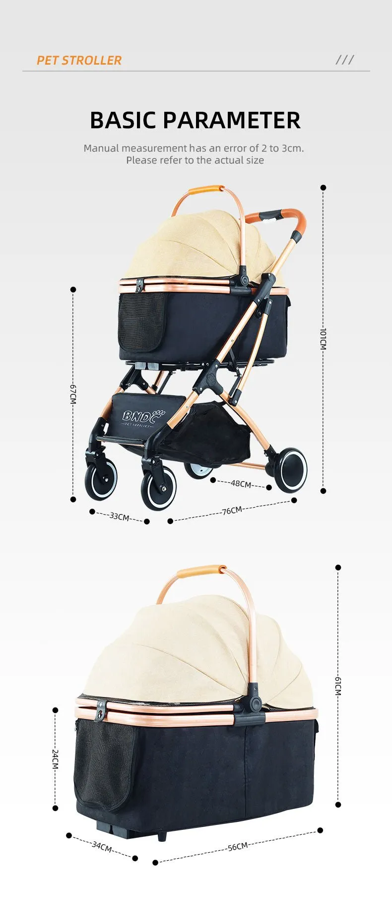 BNDC 106 Pram & Stroller For Dogs & Cats (Grey)