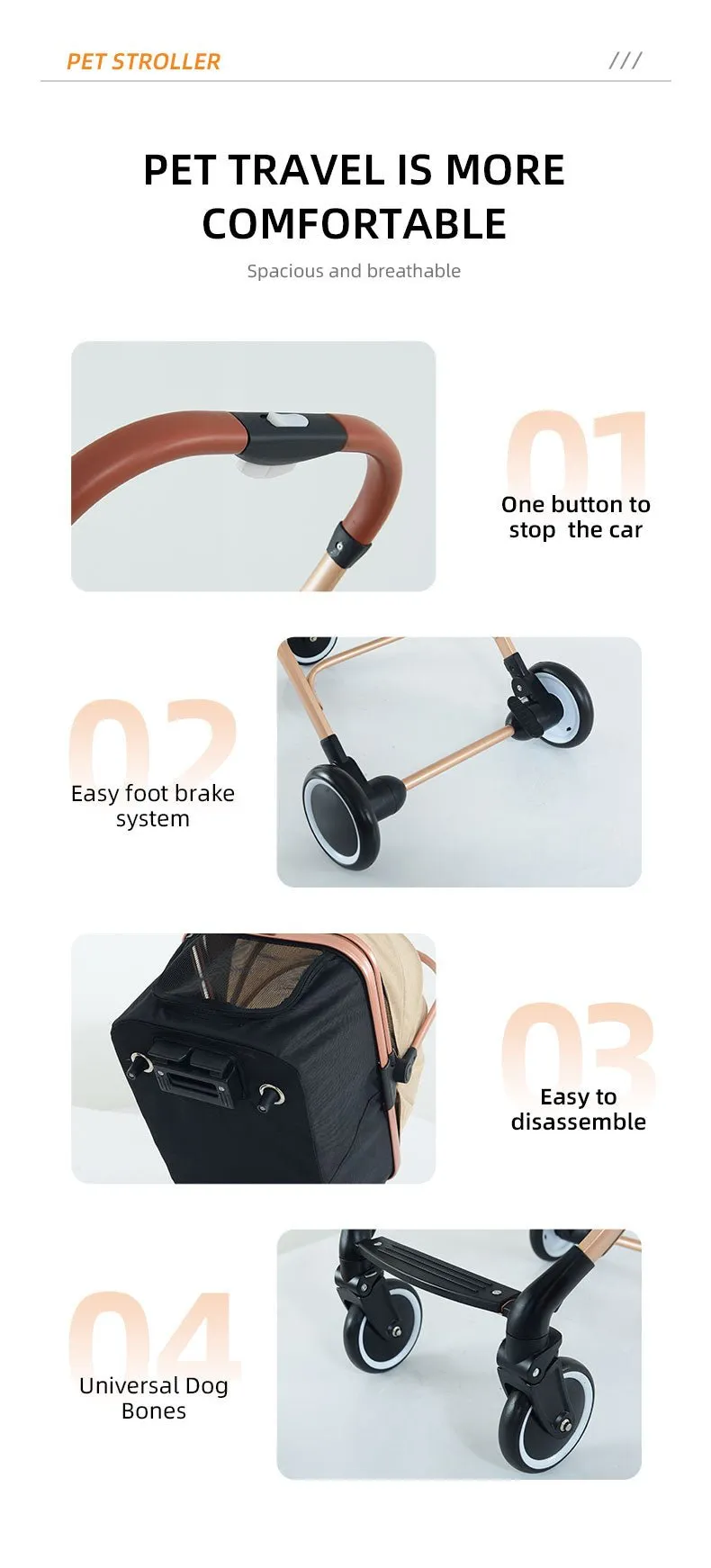 BNDC 106 Pram & Stroller For Dogs & Cats (Grey)
