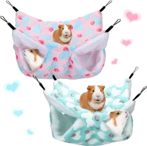 Boao 2 Pcs Guinea Pig Rat Hammock Guinea Pig Hamster Ferret Hanging Hammock Accessories for Small Animals Chinchilla Parrot Sugar Glider Ferret Squirrel (Mint Green, Pink, Heart Pattern)