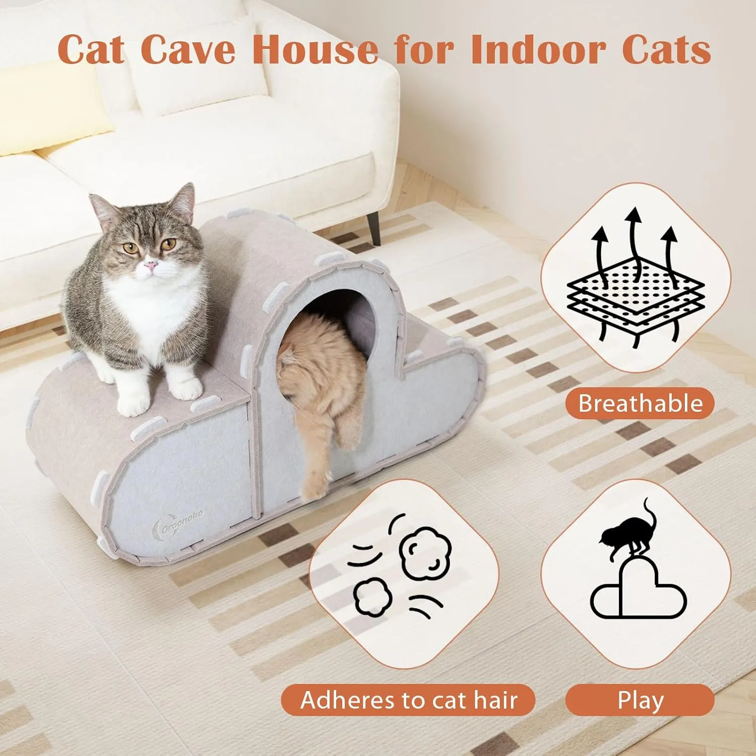Cat House for Indoor Cats,Multi-Compartment Cat Tunnel for Multiple Cats Hide and Seek,Hideway Cave with Cloud Shape for Puppy Up to Sofa and Cat Indoor Use