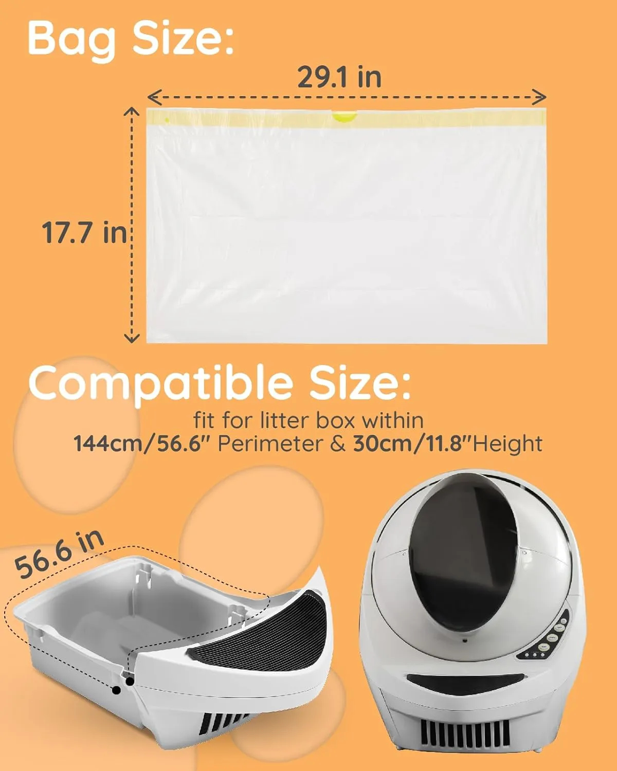 Cat Litter Box Liners with Drawstring 60 Count, 29x18 Kitty Litter Box Liner Bags Leak-Proof Fit for Litter Robot 3/4 & Catlink Luxury Pro-X 10KG/22LBS Load Capacity