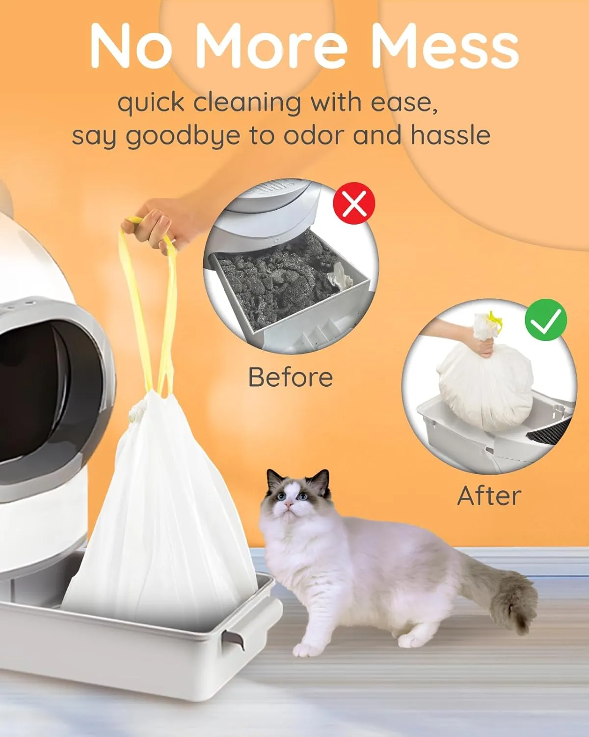 Cat Litter Box Liners with Drawstring 60 Count, 29x18 Kitty Litter Box Liner Bags Leak-Proof Fit for Litter Robot 3/4 & Catlink Luxury Pro-X 10KG/22LBS Load Capacity