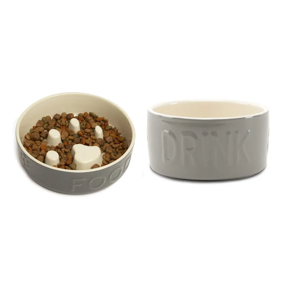 Classic 2 Piece Dog Slow Feeder & Water Bowl Set