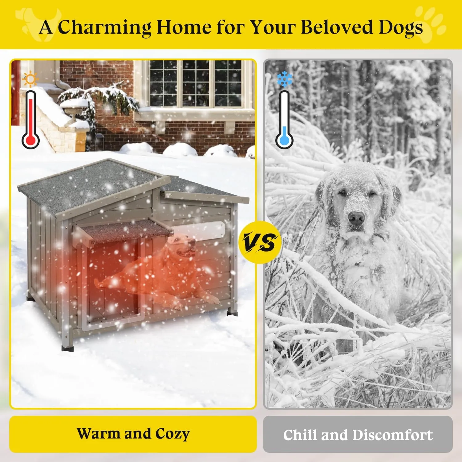 Dog House Outdoor Weatherproof Large Wooden Dog Kennel Indoor with Chew-Proof Iron Frame, Removable Floor, and Adjustable Window for Large and Medium Dogs (Grey, 43.5"D x 29.5"W x 33.5"H)
