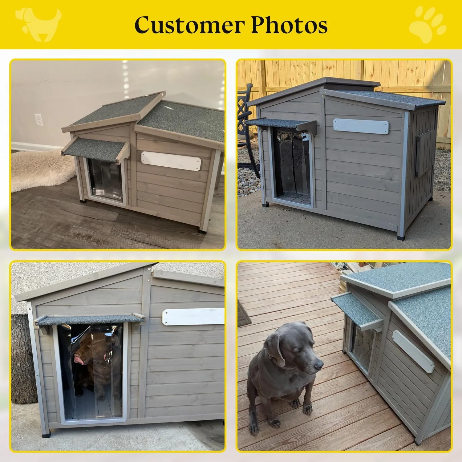Dog House Outdoor Weatherproof Large Wooden Dog Kennel Indoor with Chew-Proof Iron Frame, Removable Floor, and Adjustable Window for Large and Medium Dogs (Grey, 43.5"D x 29.5"W x 33.5"H)