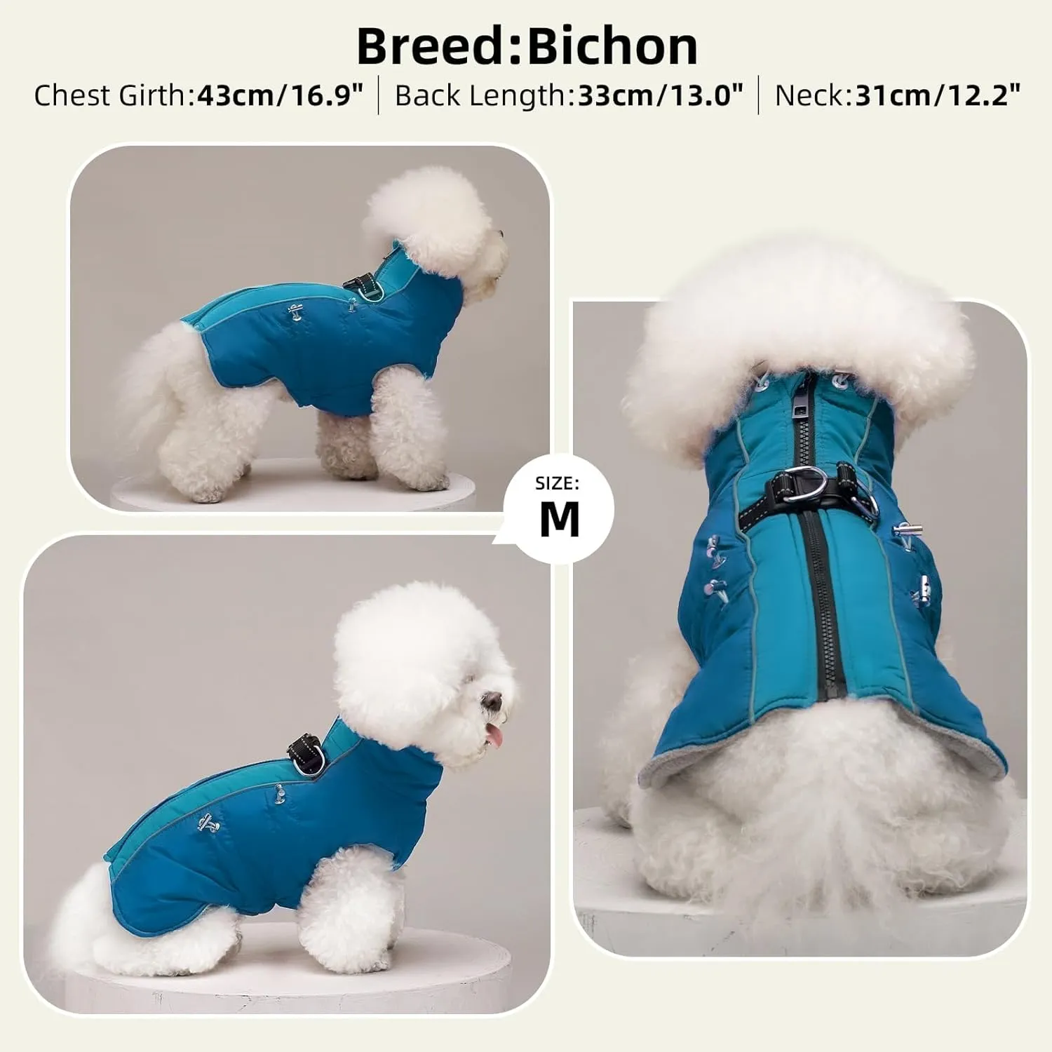 Dog Winter Jacket - Large, Warm Zip Up Snowsuit Dog Harness Vest, Reflective, Water-Resistant, Green