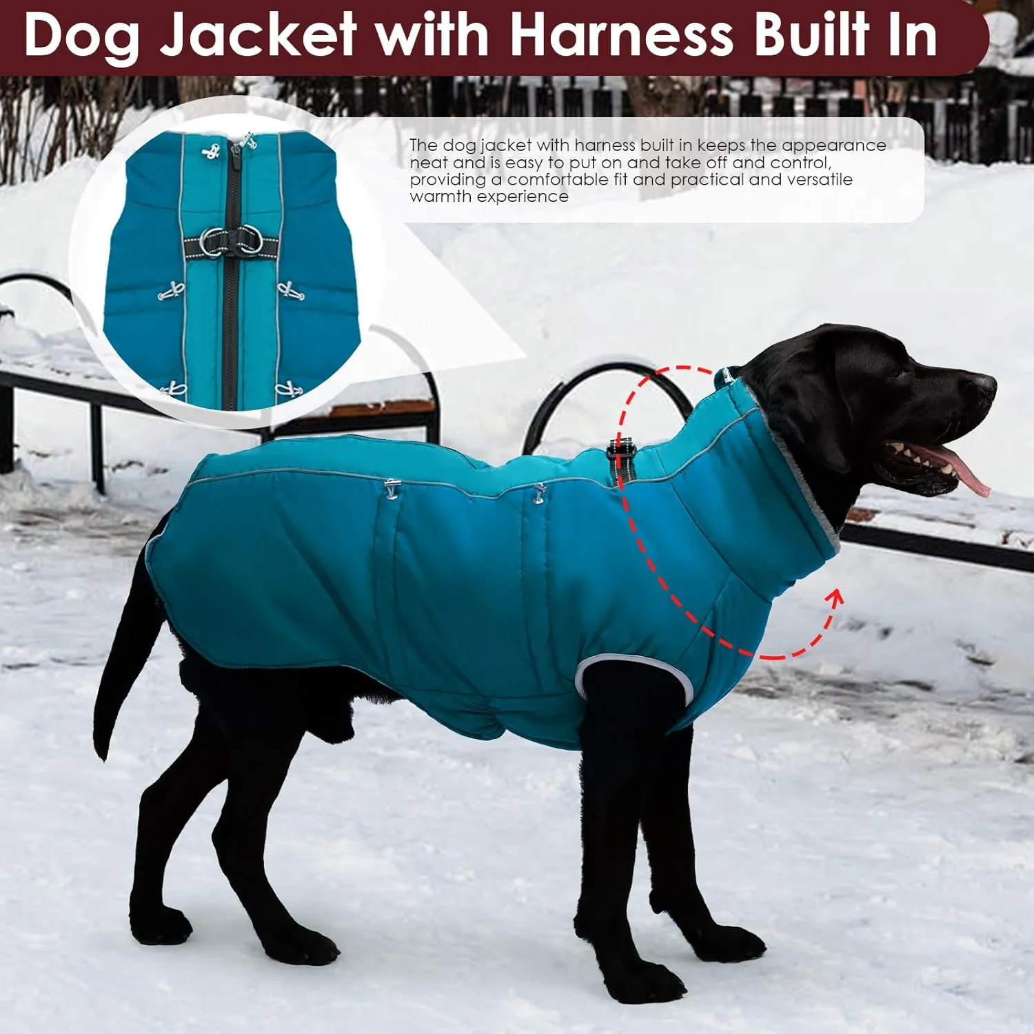Dog Winter Jacket - Large, Warm Zip Up Snowsuit Dog Harness Vest, Reflective, Water-Resistant, Green