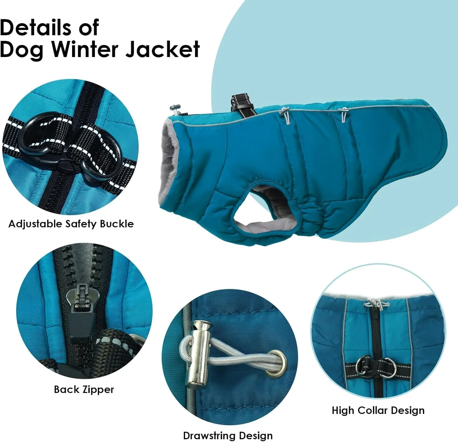 Dog Winter Jacket - Large, Warm Zip Up Snowsuit Dog Harness Vest, Reflective, Water-Resistant, Green
