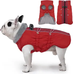 Dog Winter Jacket - Large, Warm Zip Up Snowsuit Dog Harness Vest, Reflective, Water-Resistant, Red