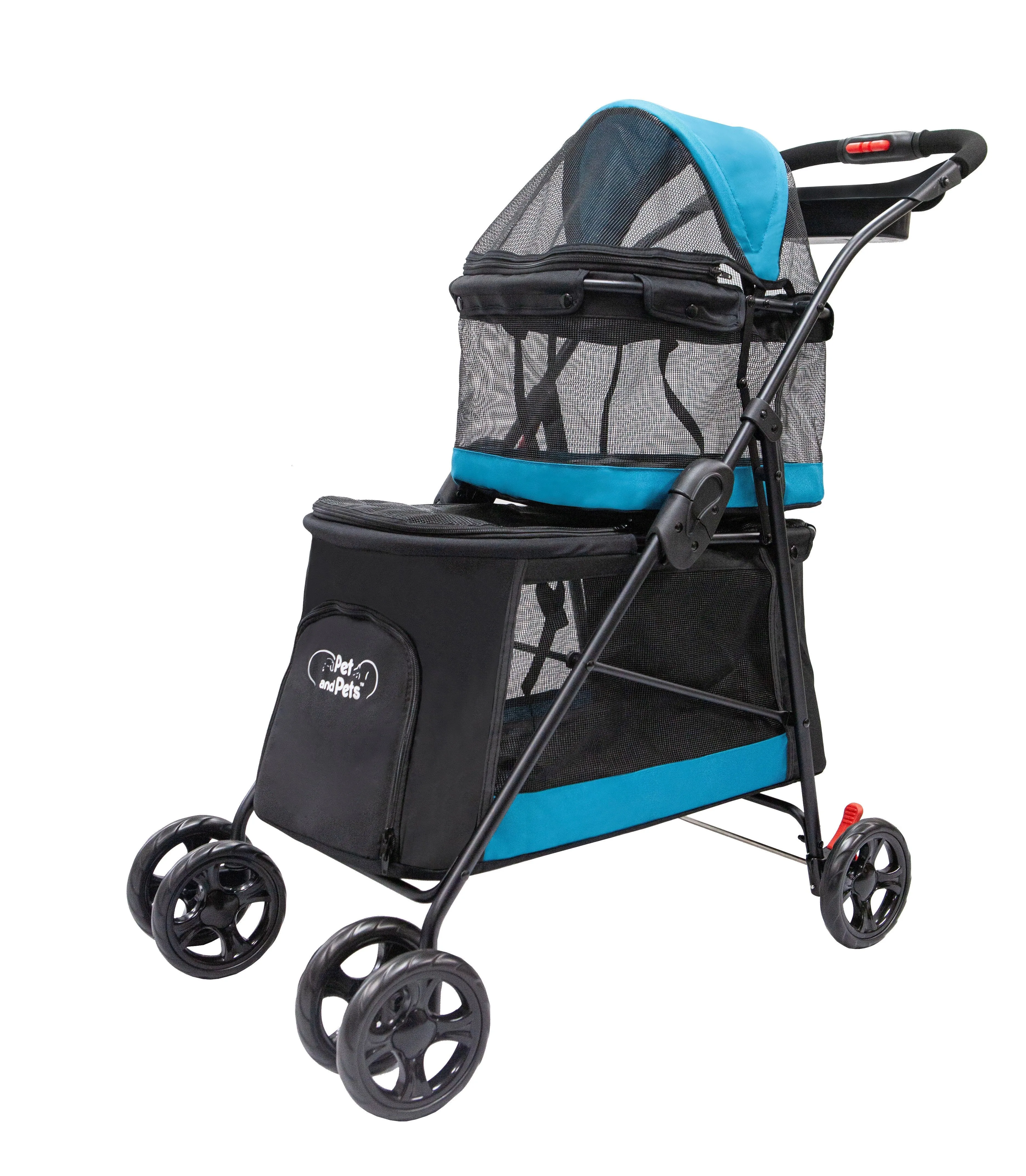 Double Decker Pet Stroller - BLACK: Dual Bassinets for Multiple Pets, Removable Pee Pads, Adjustable Leashes, Mesh Windows, Swivel Wheel, One-Hand Fold, Lightweight, for Small/Medium Dogs/Cats/Pets