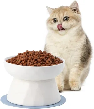 Elevated Cat Feeder Bowl, Stress-Free Ceramic Anti-Vomiting Cat Dish, Non-Slip Silicone Mat, Dishwasher & Microwave Safe