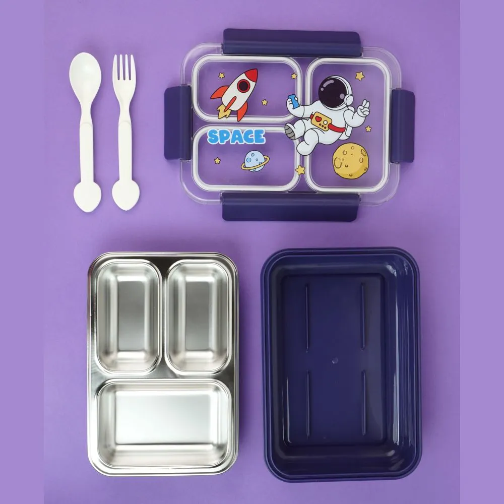 Floating Astronaut Blue Stainless Steel Kids Lunch Box