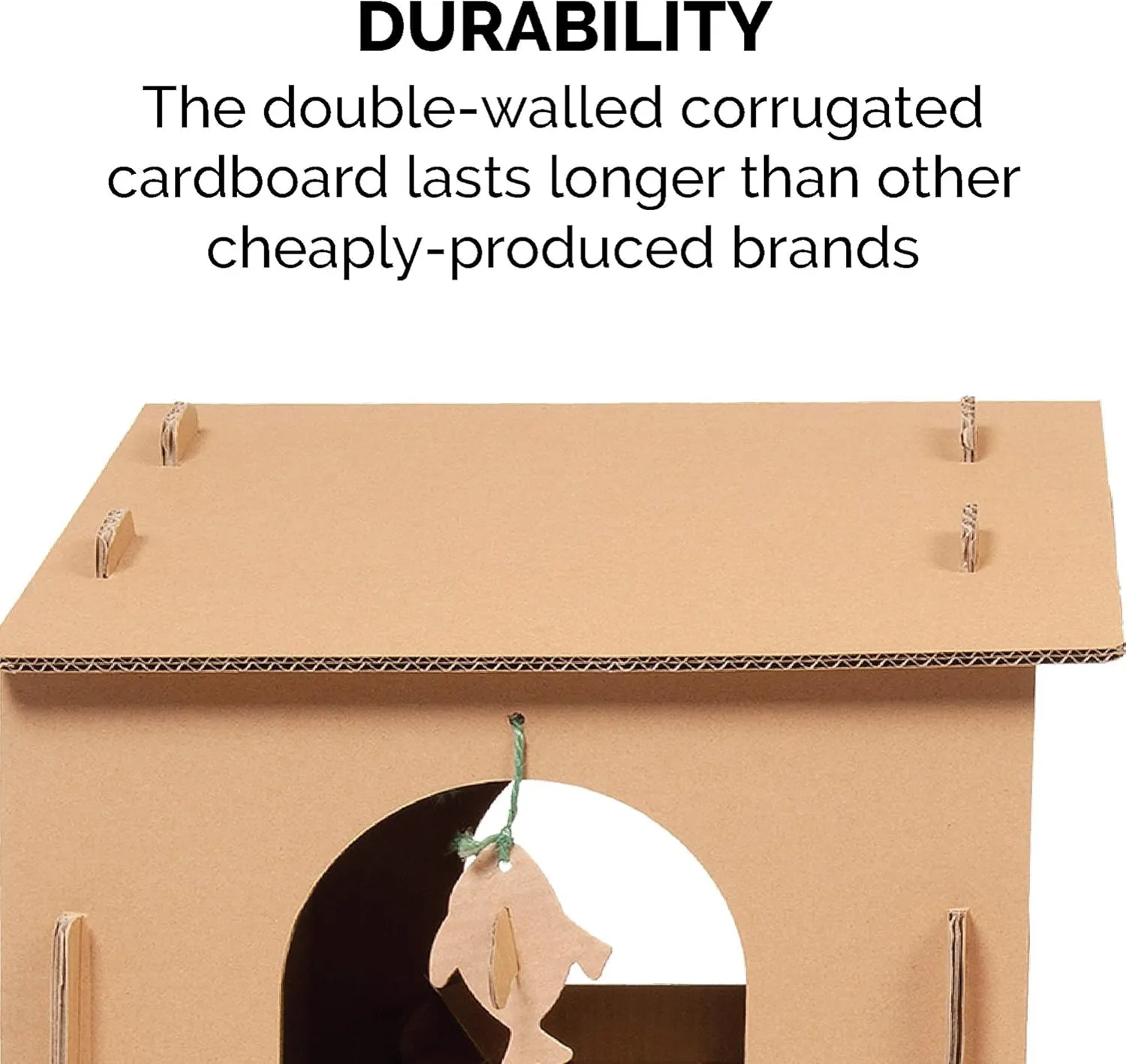 Furhaven Multi-Level Cardboard Cat House w/ Catnip for Indoor Cats, Ft. Scratching Pads & Toys - Farmhouse Corrugated Cat Scratcher Hideout - Cardboard Brown, One Size