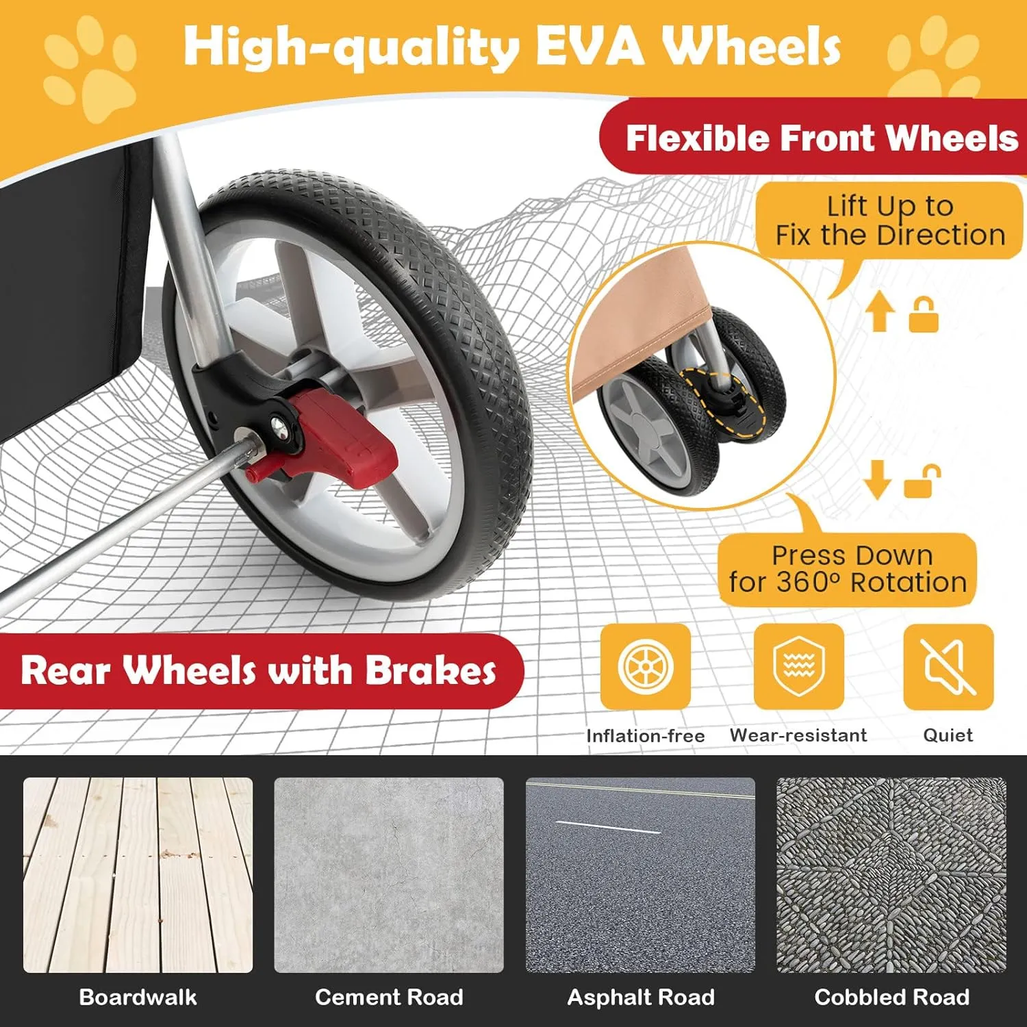 Giantex Folding Dog Stroller for Small Medium Dogs Cats Puppy, 4 Lockable Wheels Cat Stroller Pet Travel Carrier Strolling Cart, Safety Belt, Removable Liner and Storage Basket (Beige)