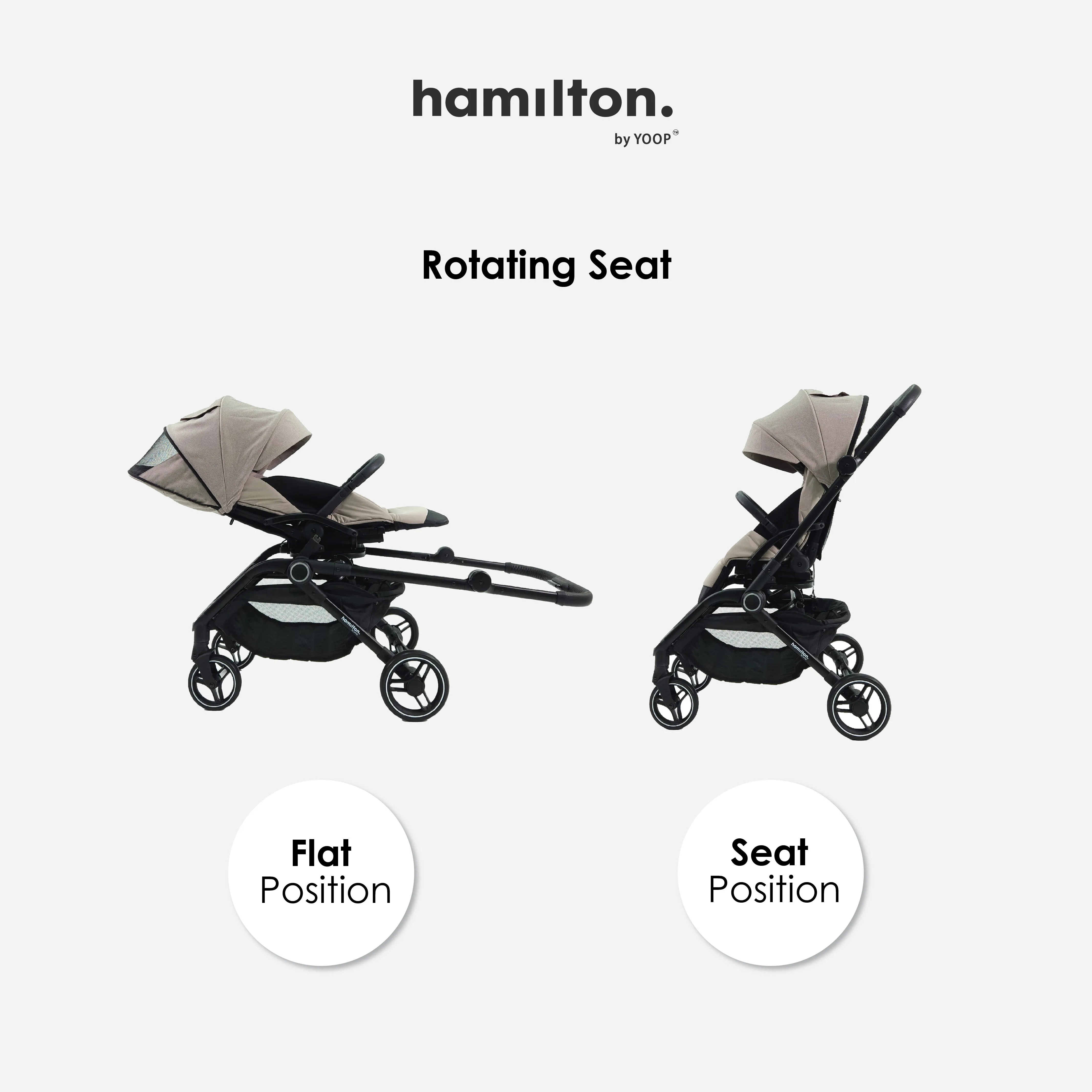 Hamilton by Yoop T1 Buggy – 360° Rotating Seat – MagicFold™ Technology – Foldable – Reflective Wheels with Suspension – Includes Protective Bag and Cup Holder – Adjustable and Manoeuvrable Pushchair – Lightweight Stroller – Folding Buggy – Grey