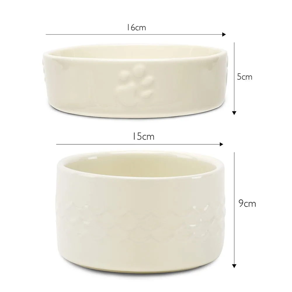 Icon 2 Piece Dog Slow Feeder & Water Bowl Set - 16cm | 15cm - Cream