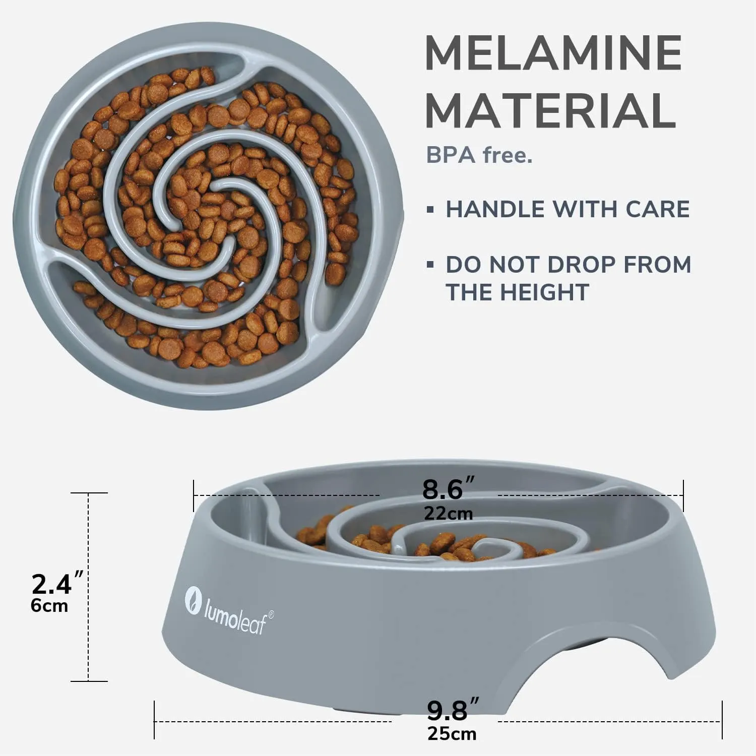 LumoLeaf Large Slow Feeder Dog Bowl (4 Cups)  Anti-Slip, Safe & Non-Toxic, Durable Melamine  Promotes Healthy Eating, Reduces Bloating  Ideal for Medium & Large Dogs