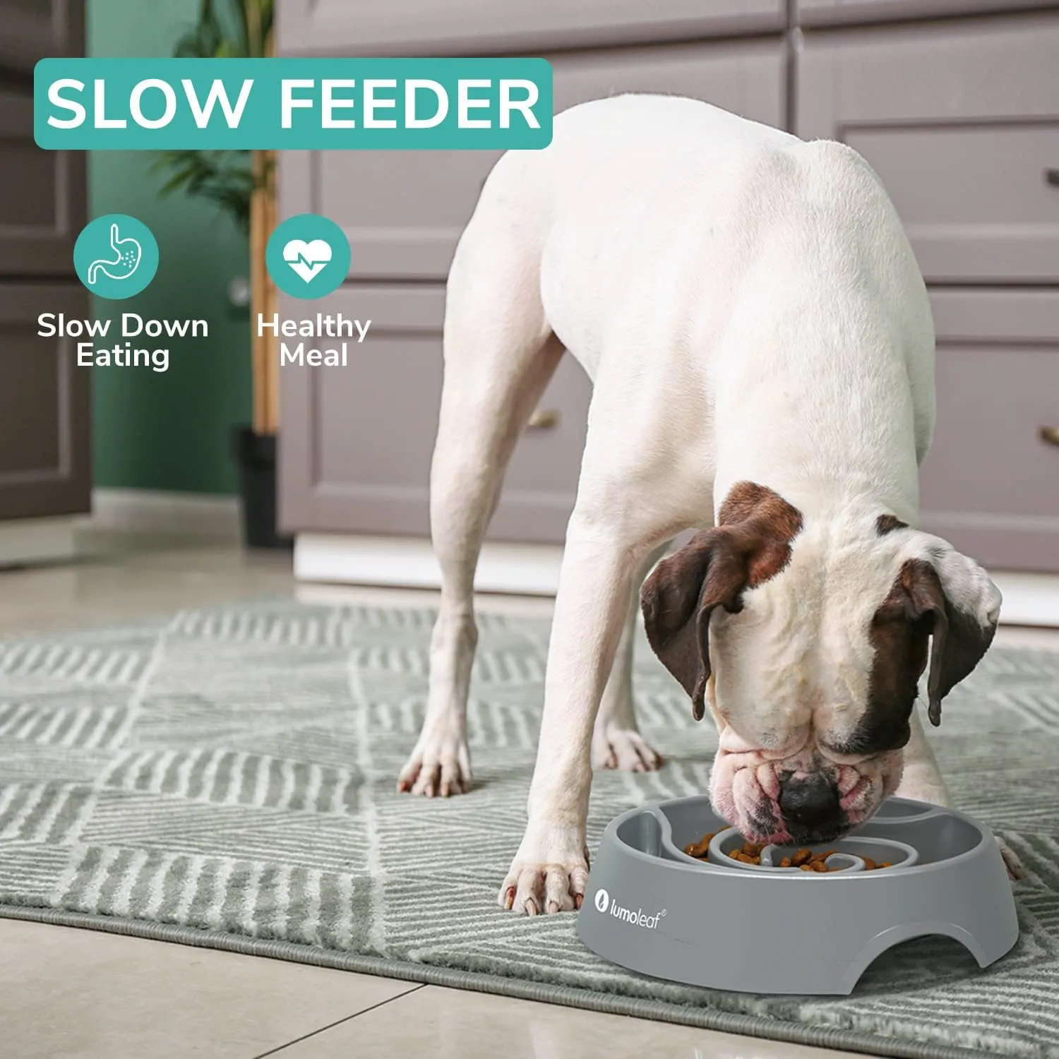 LumoLeaf Large Slow Feeder Dog Bowl (4 Cups)  Anti-Slip, Safe & Non-Toxic, Durable Melamine  Promotes Healthy Eating, Reduces Bloating  Ideal for Medium & Large Dogs